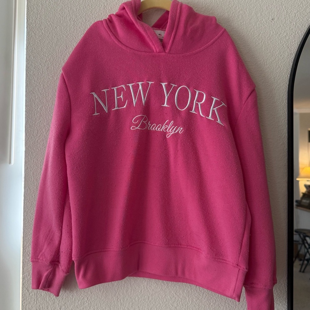 Pink Hoodie with New York Brooklyn Print kids 10-12 girls
